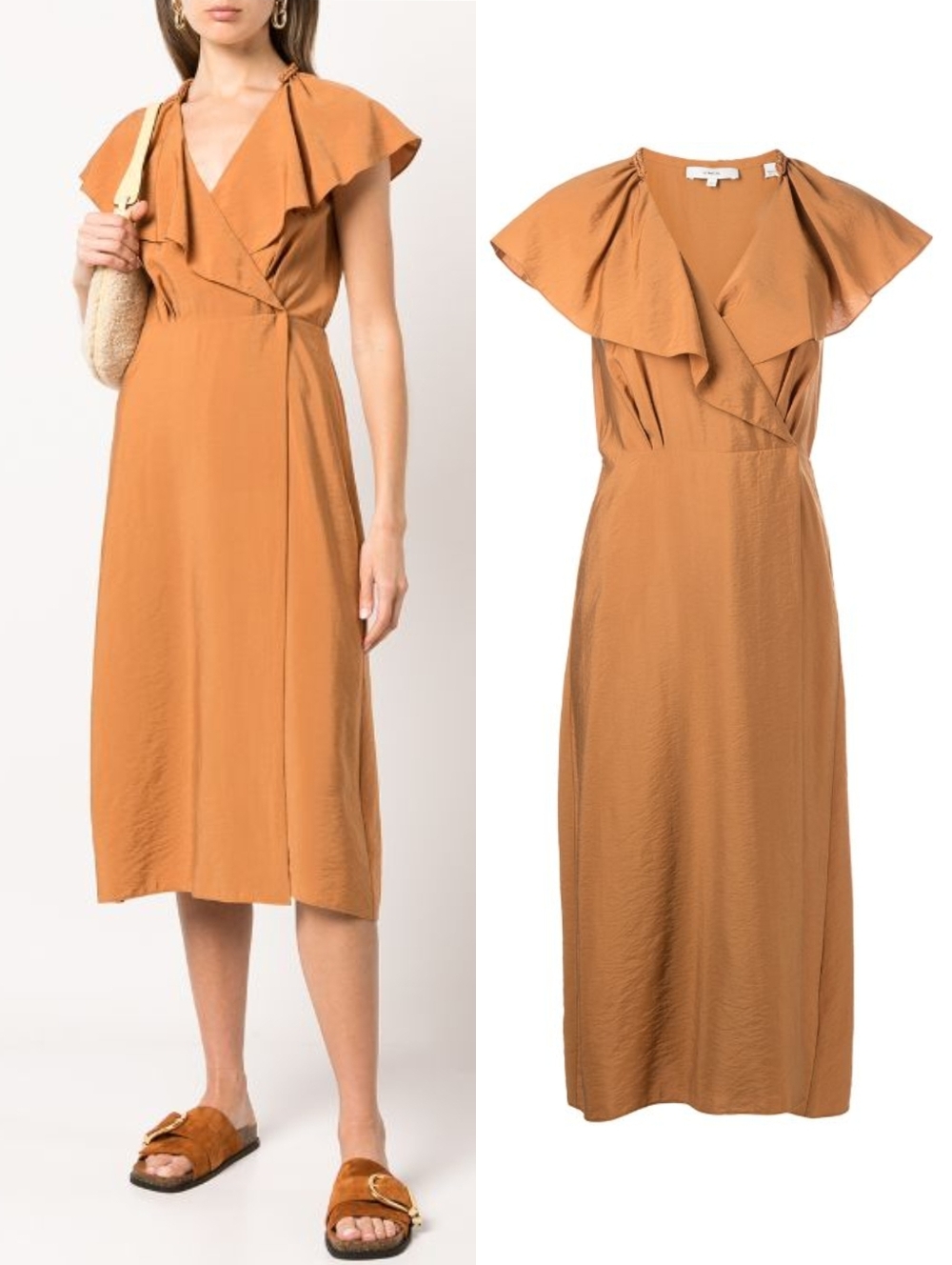 Vince Ruffled Wrap Midi Dress
